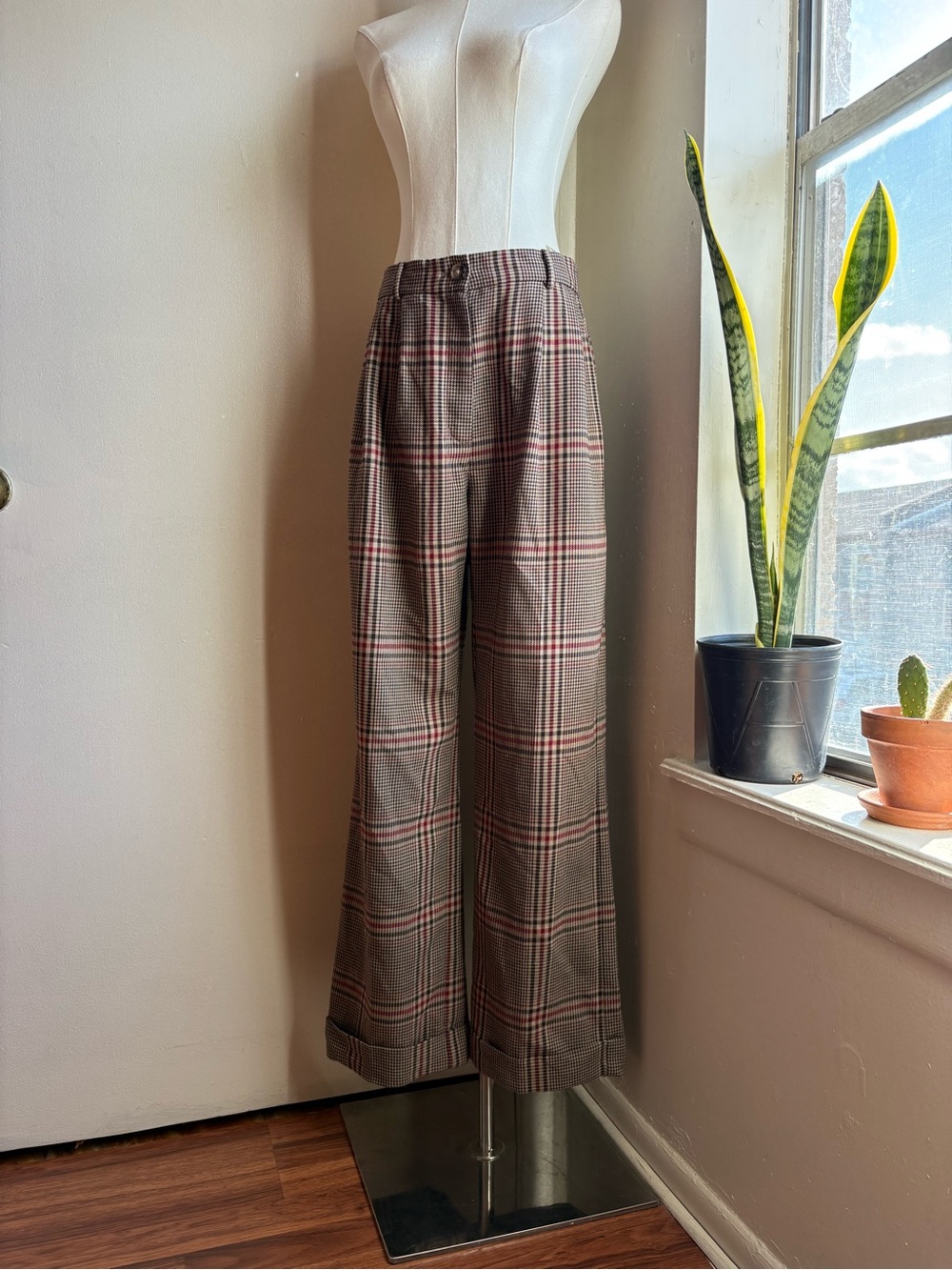 Wilfred aritzia davita brown tartan plaid wool pants